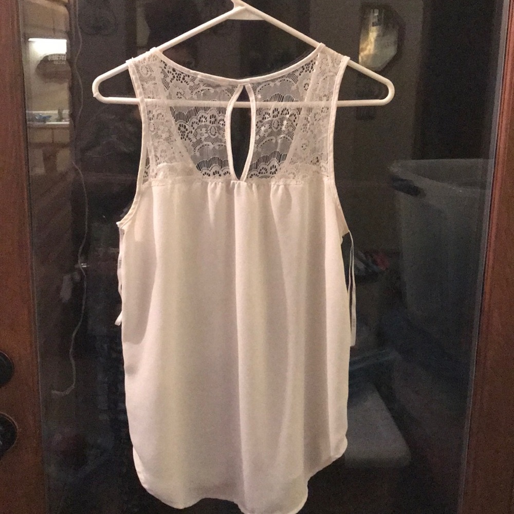 Edge White Sheer Tank Top Blouse Lace Straps Back - Picture 4 of 7